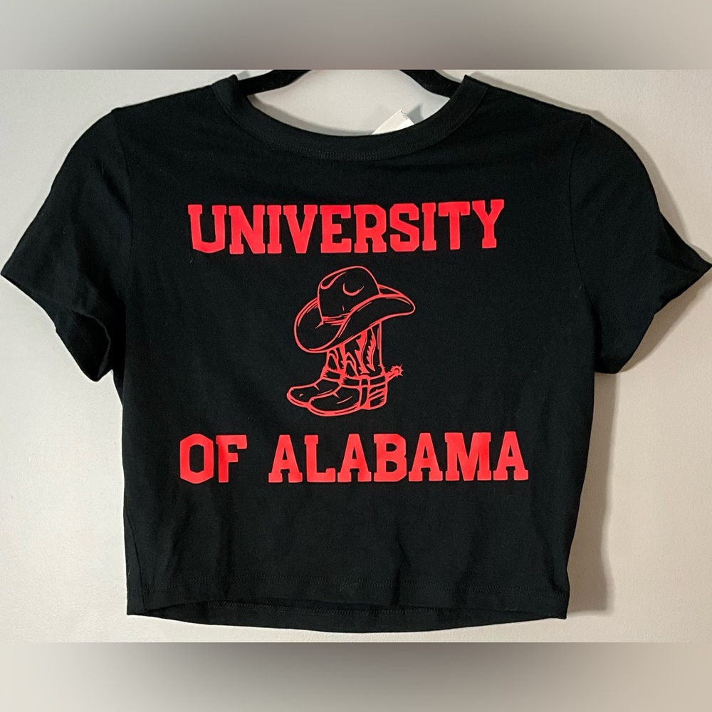 University of Alabama Cowboy Boot Hat Black & Red Crop Top Size Medium NWT